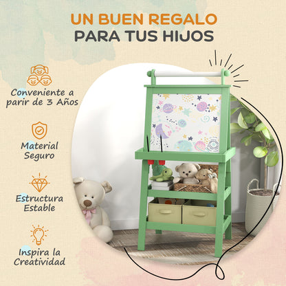 Aiyaplay Pizarra Infantil Caballete 3 En 1 Con Rollo De Papel Y Cestas Verde_5