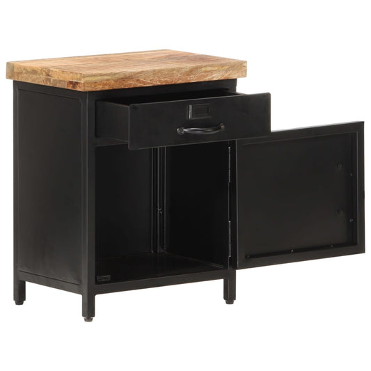 Mesita De Noche De Madera Maciza De Mango Rugosa 40x30x52 Cm_0