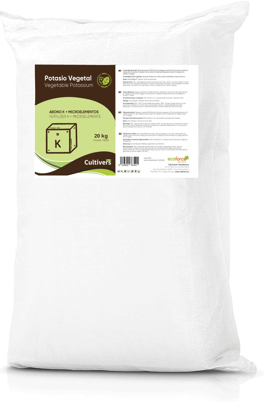 Corrector Potasio Vegetal Cultivers 20 Kg_2