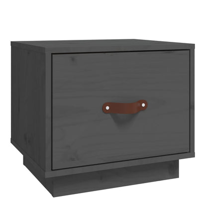 Mesita De Noche Madera Maciza De Pino Gris 40x34x35 Cm_0