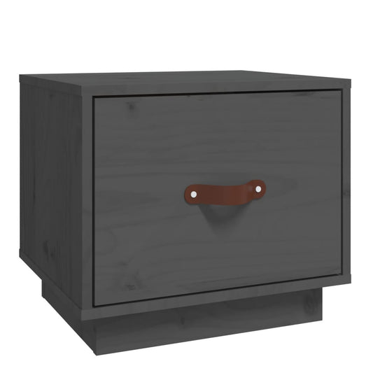 Mesita De Noche Madera Maciza De Pino Gris 40x34x35 Cm_0