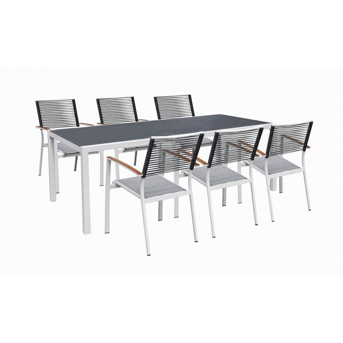 Magnolia Conjunto De Comedor De Exterior 6 Sillones + 1 Mesa De Cristal, Acero Y Texaline_0