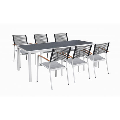 Magnolia Conjunto De Comedor De Exterior 6 Sillones + 1 Mesa De Cristal, Acero Y Texaline_0