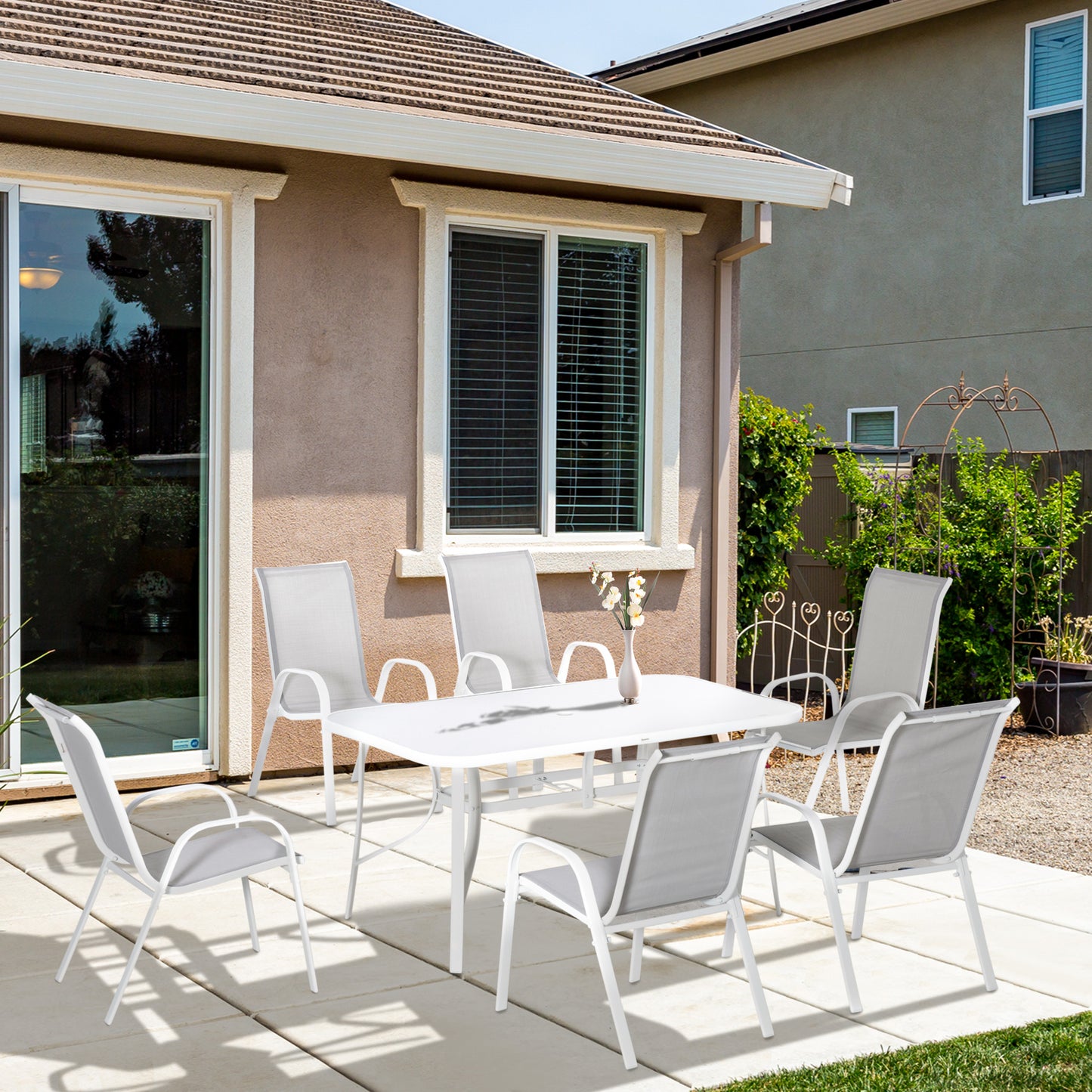 Outsunny Conjunto Muebles De Jardín De 7 Piezas Con Orificio Para Sombrilla Gris_1
