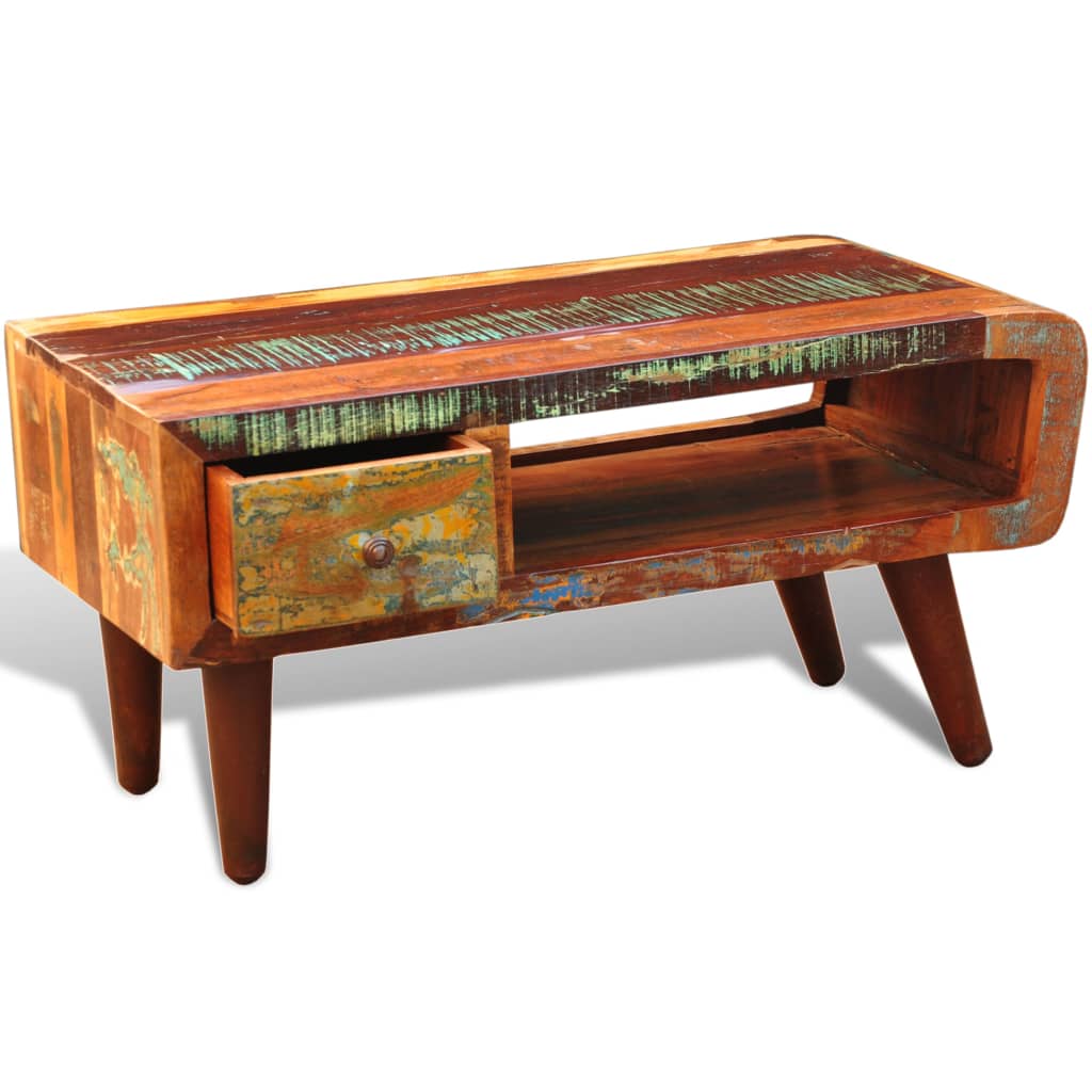 Mesa De Centro Con Borde Curvado 1 Cajón Madera Reciclada_3