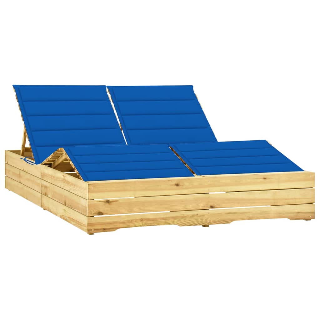 Tumbona Doble Y Cojines Madera Pino Impregnada Azul Royal_0
