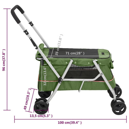 Vidaxl Cochecito Para Perros Plegable Tela Lino Verde 100x49x96 Cm_2