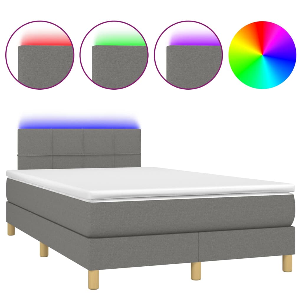 Cama Box Spring Con Colchón Y Led Tela Gris Oscuro 120x200 Cm / Vetonek_0