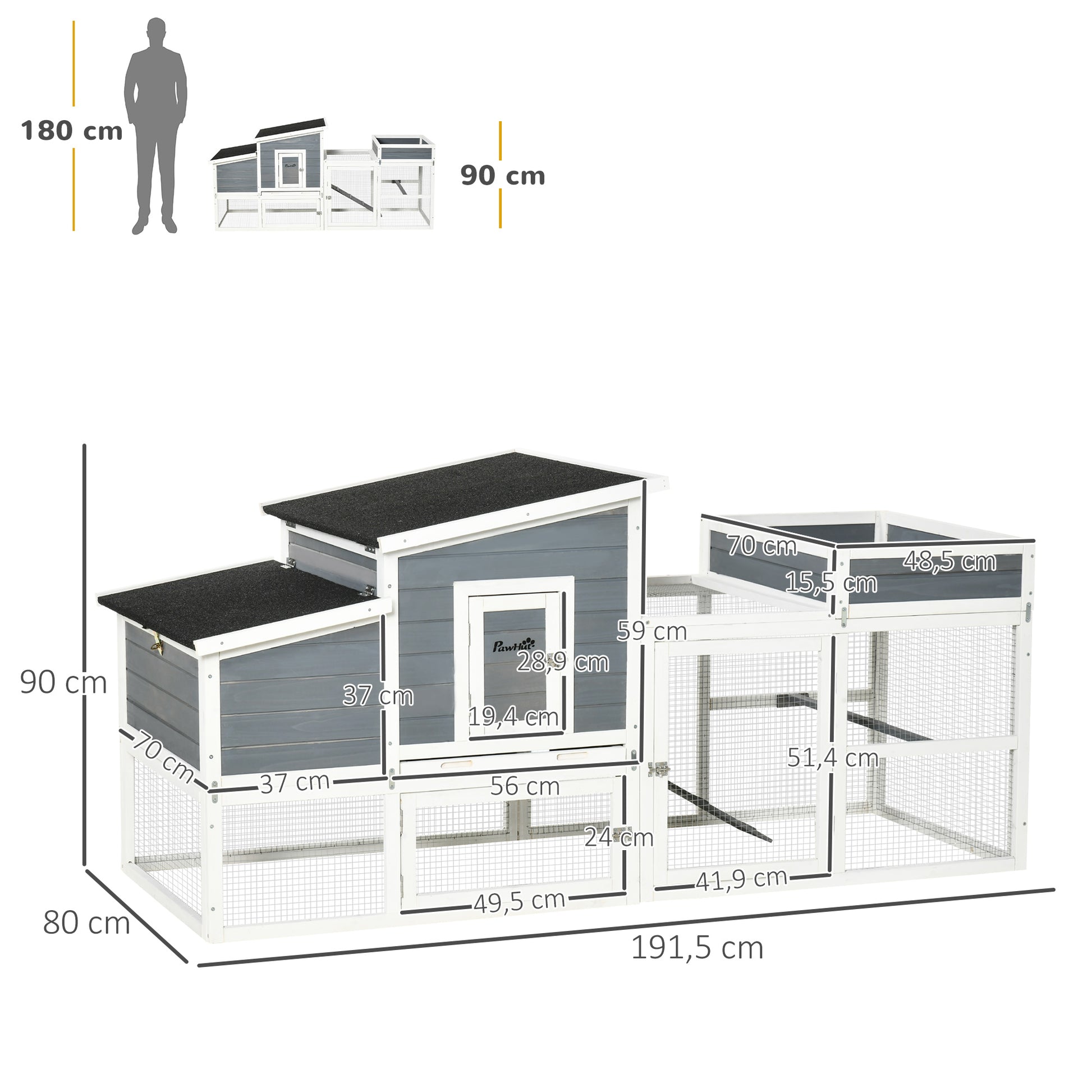 Pawhut Gallinero Madera Con Corral De Alambre Techos Abatibles Y Mesa De Cultivo_2