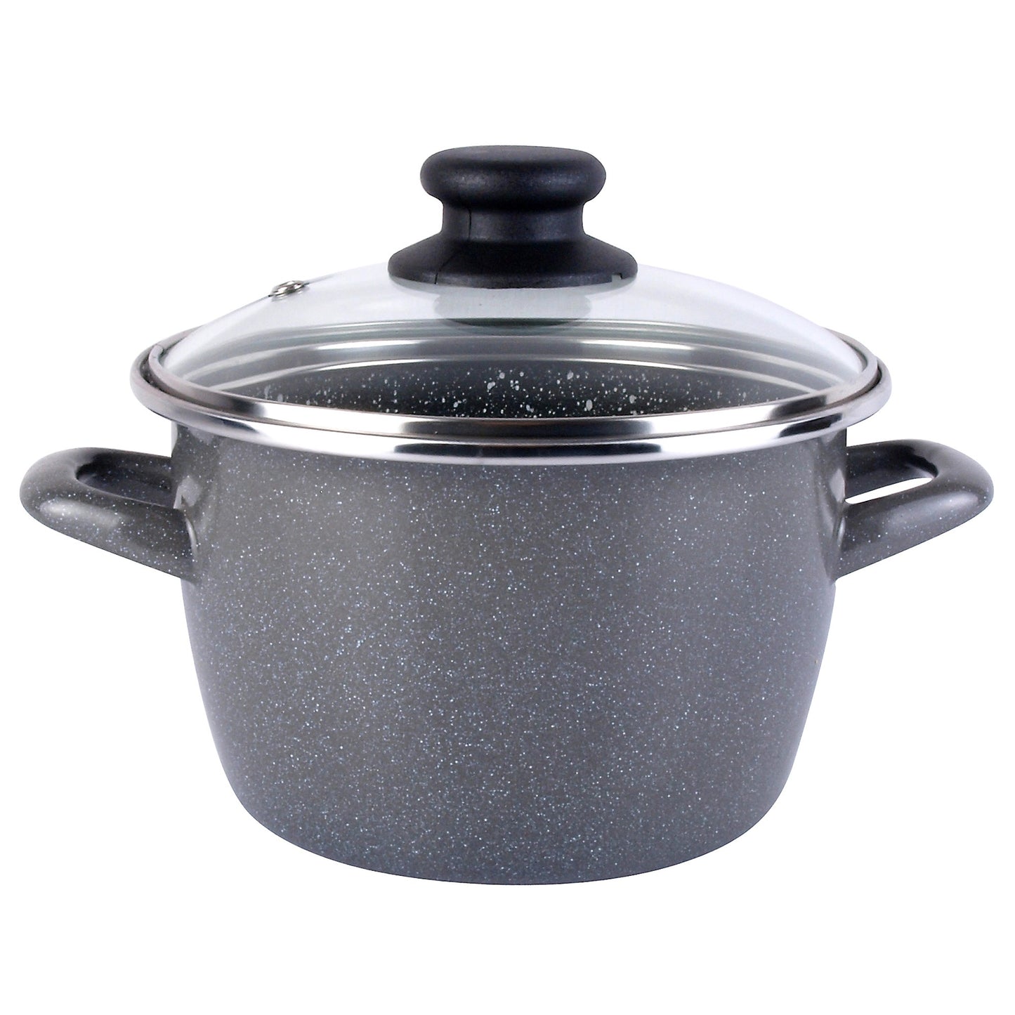 Magefesa K2 Gransasso Olla 16 Con Tapa De Vidrio, Acero Esmaltado Vitrificado, En Gris, Inducción Y Lavavajillas