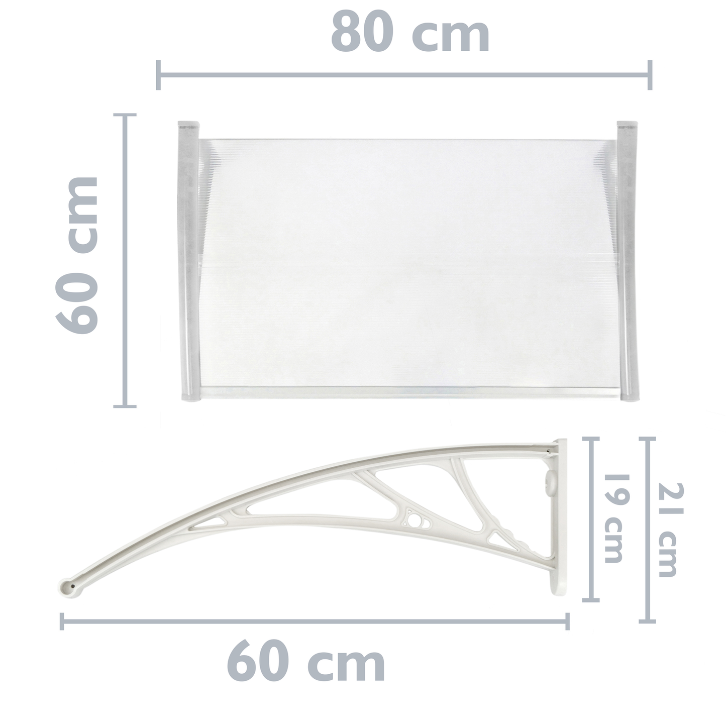 Tejadillo De Protección 80x60 Cm Transparente. Marquesina Para Puertas Y Ventanas Con Soporte Blanco_1