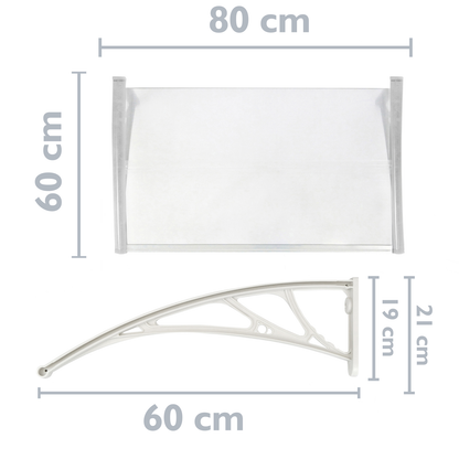 Tejadillo De Protección 80x60 Cm Transparente. Marquesina Para Puertas Y Ventanas Con Soporte Blanco_1