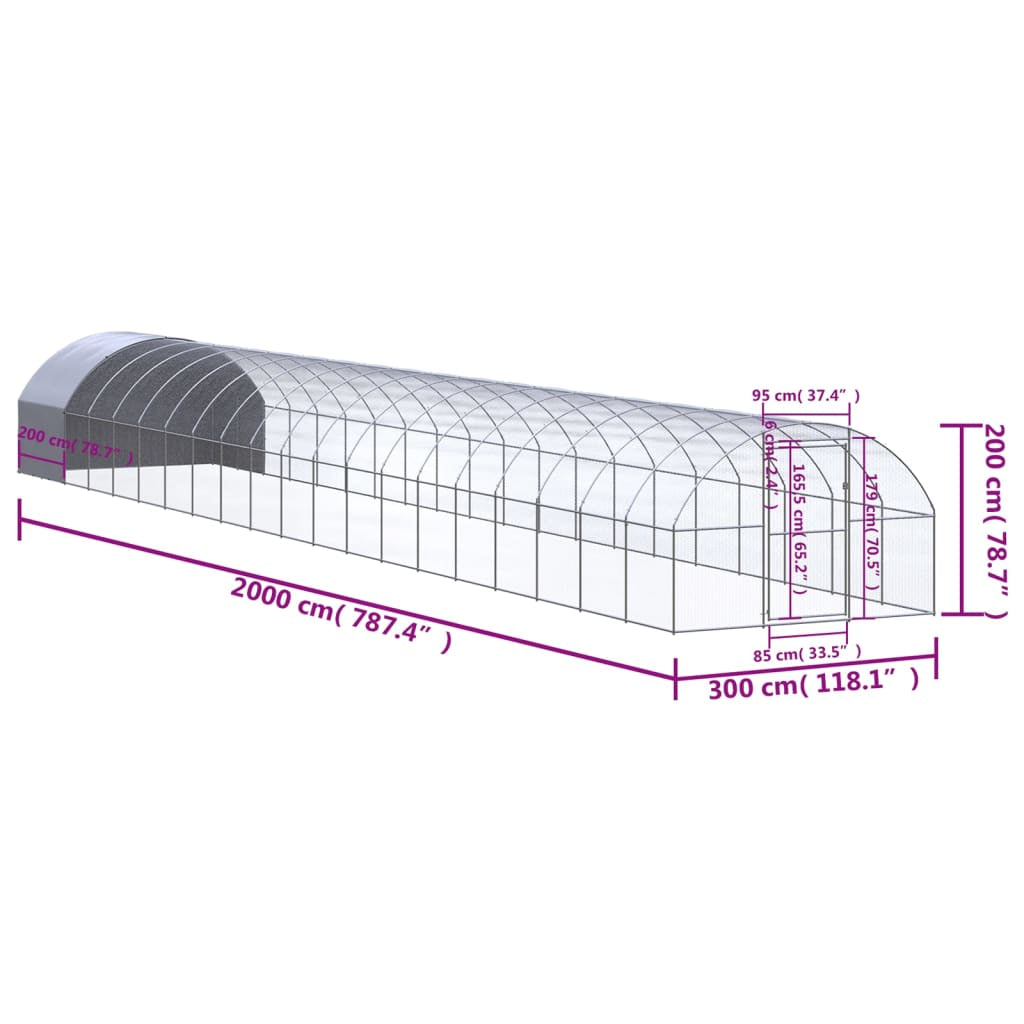 Vidaxl Gallinero De Exterior De Acero Galvanizado 3x20x2 M_2