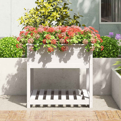 Jardinera Con Estante Madera Maciza Pino Blanca 82,5x82,5x81 Cm_2
