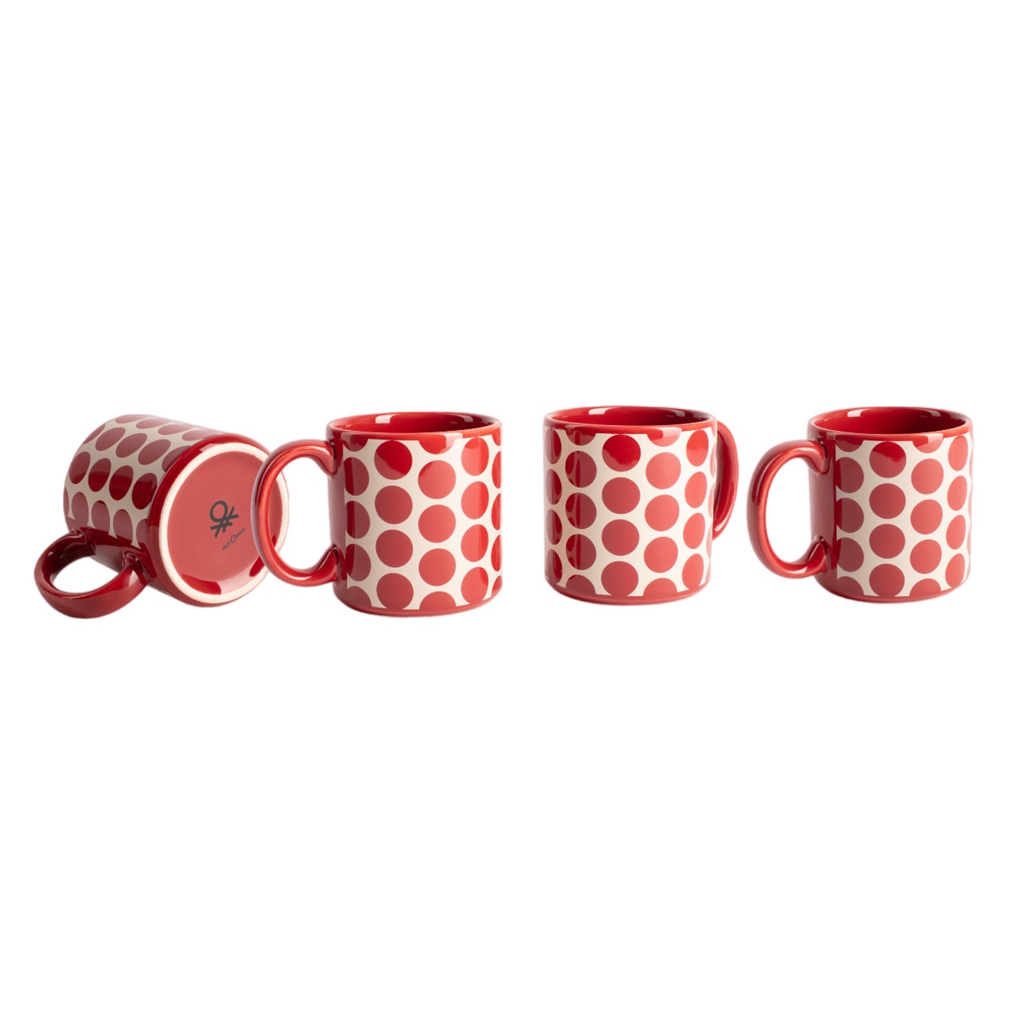 Set 4 Pzs Tazas Gres 360ml Puntos Rojos Topos Rojos Benetton_0