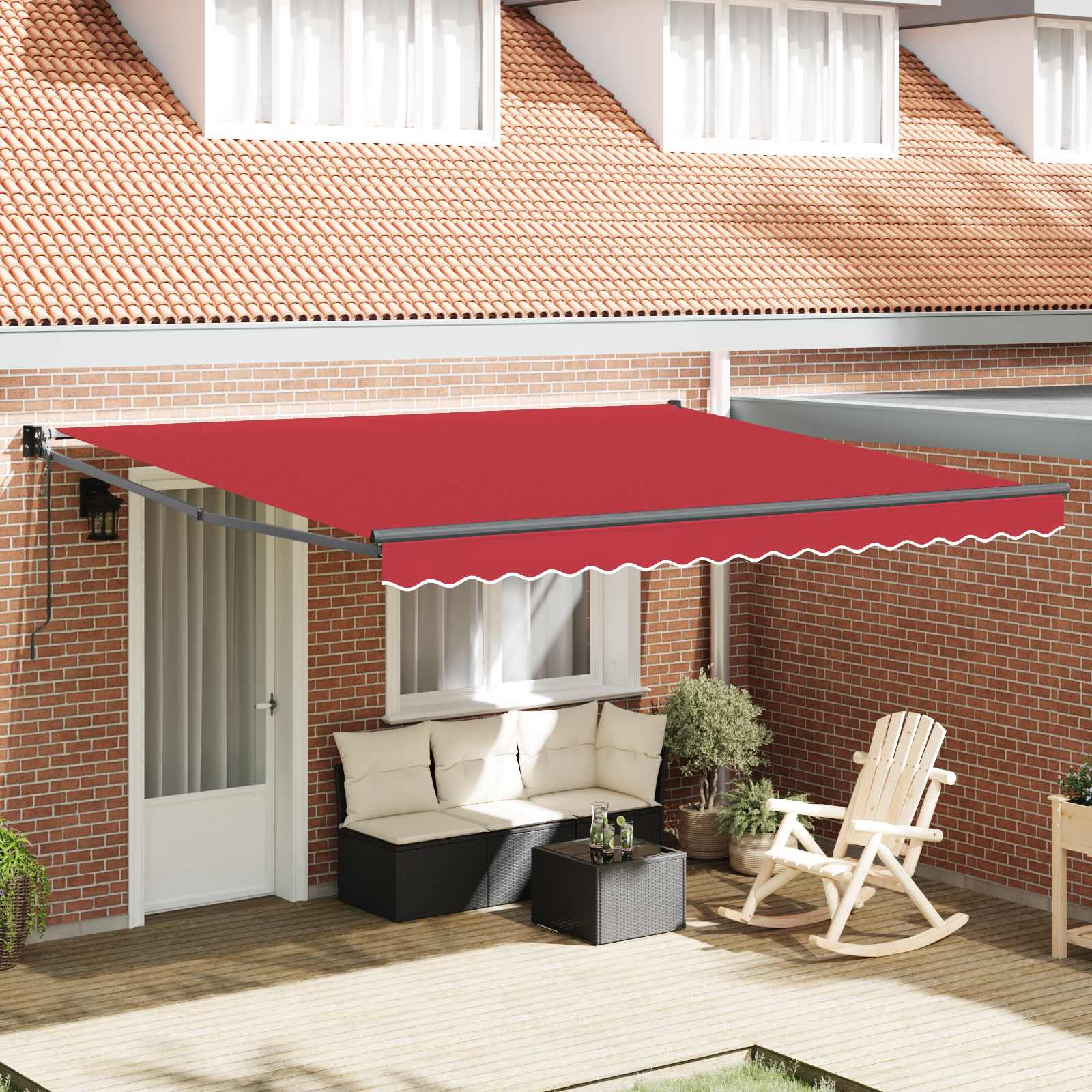 Toldo Retráctil Rojo 400 X 300 Cm Poliéster Y Metal_1