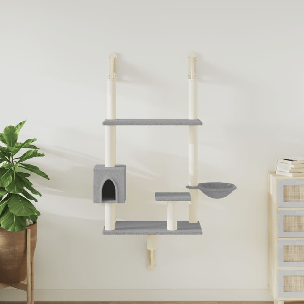 Vidaxl Árbol Rascador Para Gatos De Pared Gris Claro 153 Cm_1