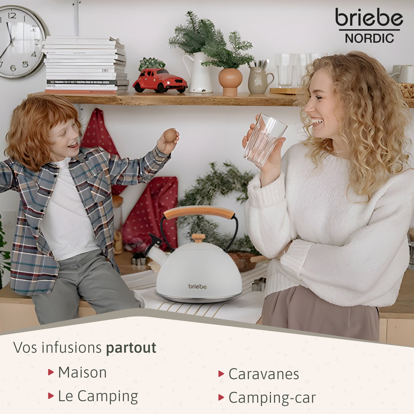 Briebe Tetera Con Silbato, Hervidor De Agua 2,3l, Inducción, Acero Inox, Vintage, Mango Madera, Nordic, Blanco_4