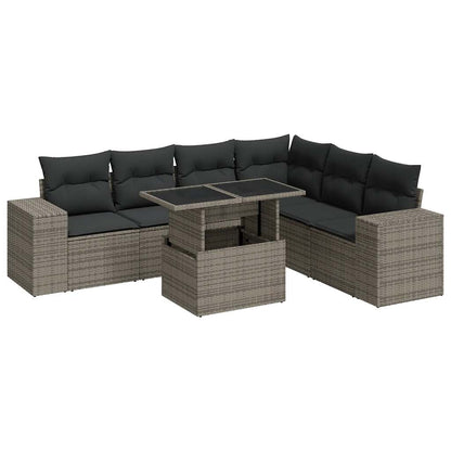 Set De Sofás De Jardín 7 Pzas Con Cojines Ratán Sintético Gris / Vetonek_1