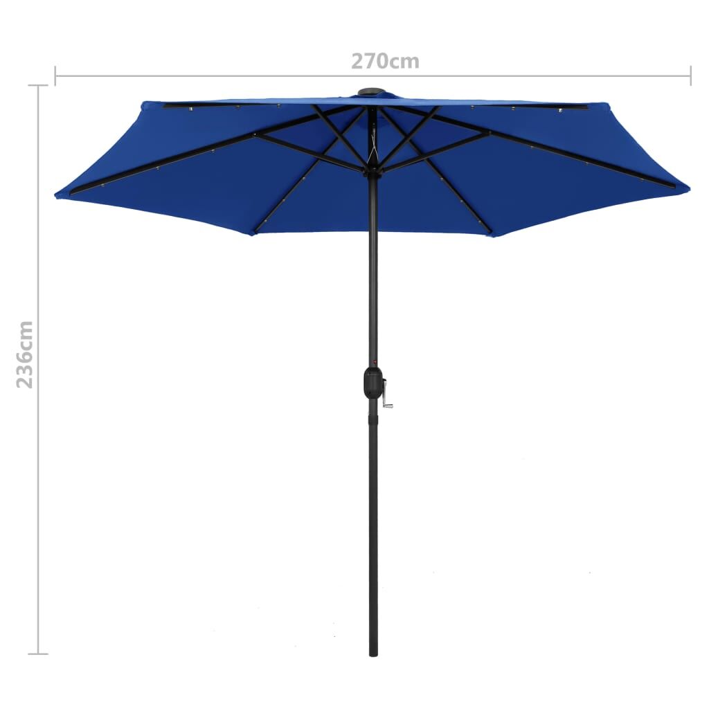 Vidaxl Sombrilla De Jardín Luces Led Palo De Aluminio Azul 270 Cm_2