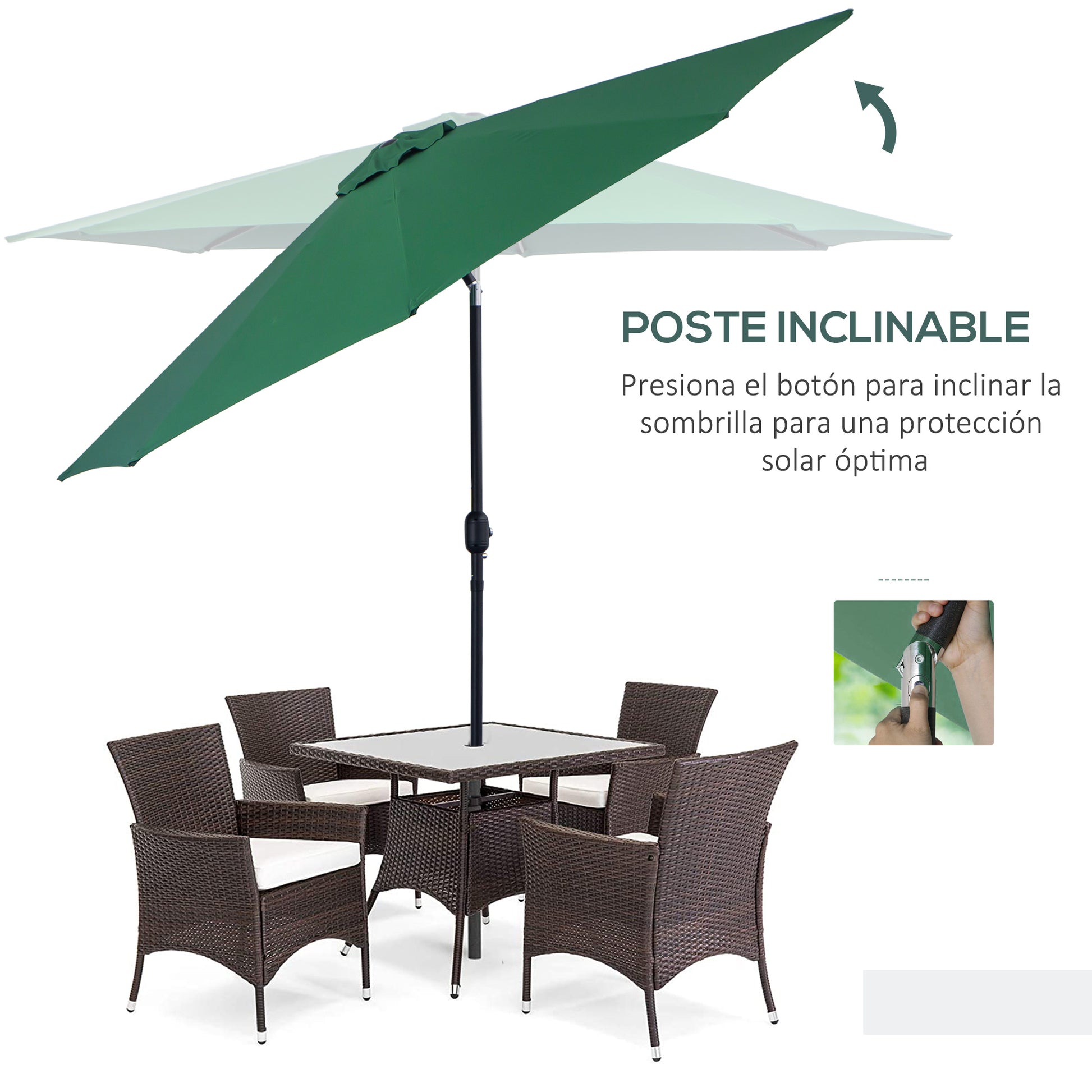 Outsunny Sombrilla De Jardín Ø295x250 Cm Con Manivela E Inclinación Verde_4