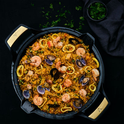 Victoria Paellera Sartén Hierro Fundido Curado Signature Gold Inducción 33cm, Apta Fuego, Barbacoa, Horno_2