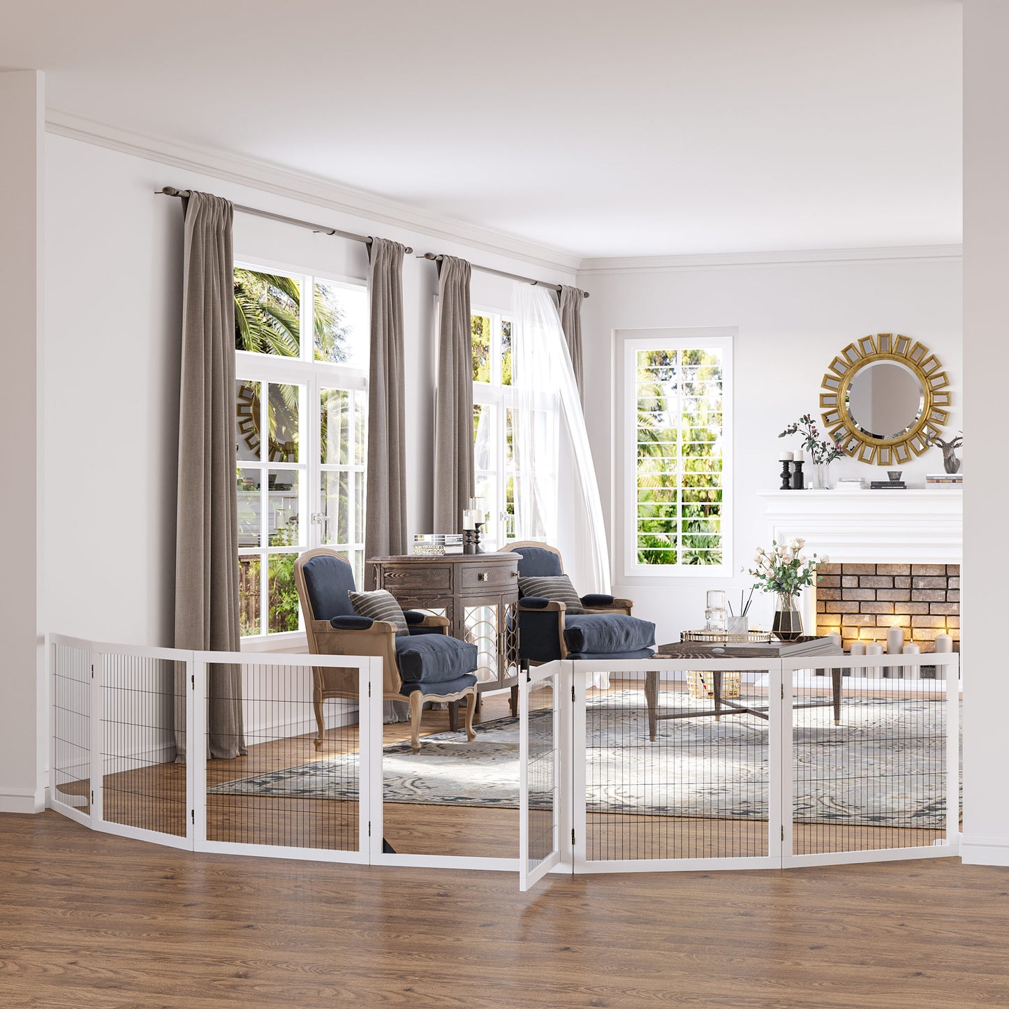 Pawhut Barrera De Seguridad Para Perros Plegable De Madera Con Soporte De Pie_1