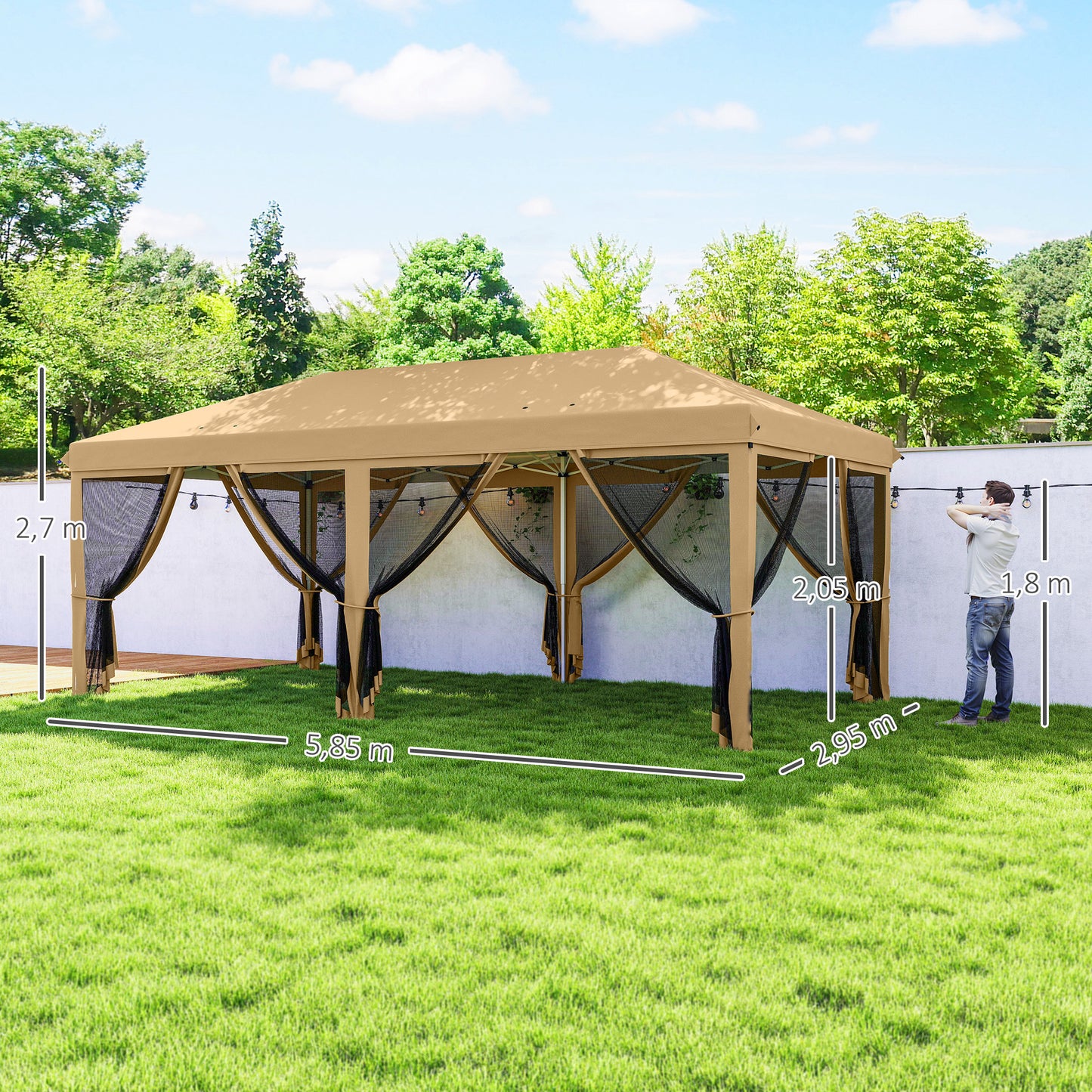 Outsunny Carpa Plegable 6x3 M Cenador De Jardín Con 6 Mosquiteras Beige_2