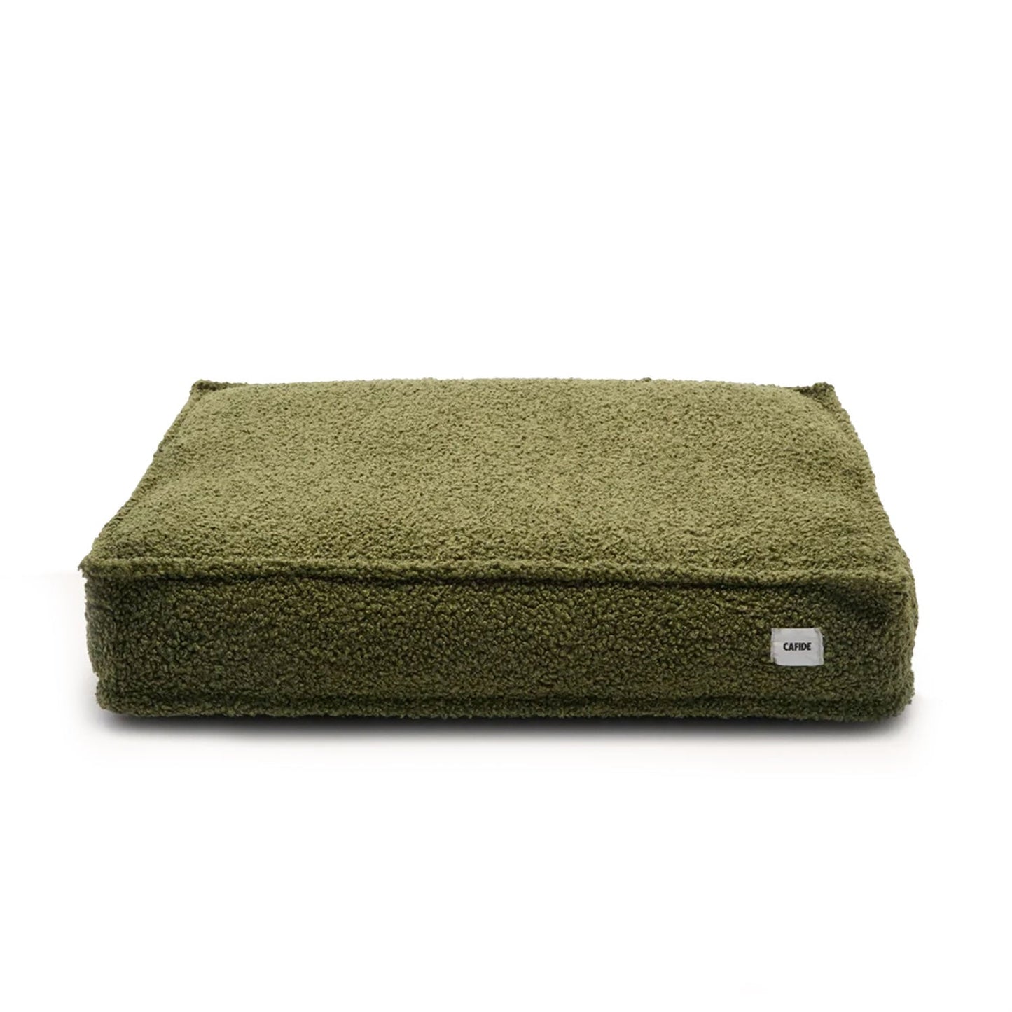 Cafide Cama De Material Reciclado Para Perro Con Tejido Estilo Borreguito Verde. Modelo Cuadra.
