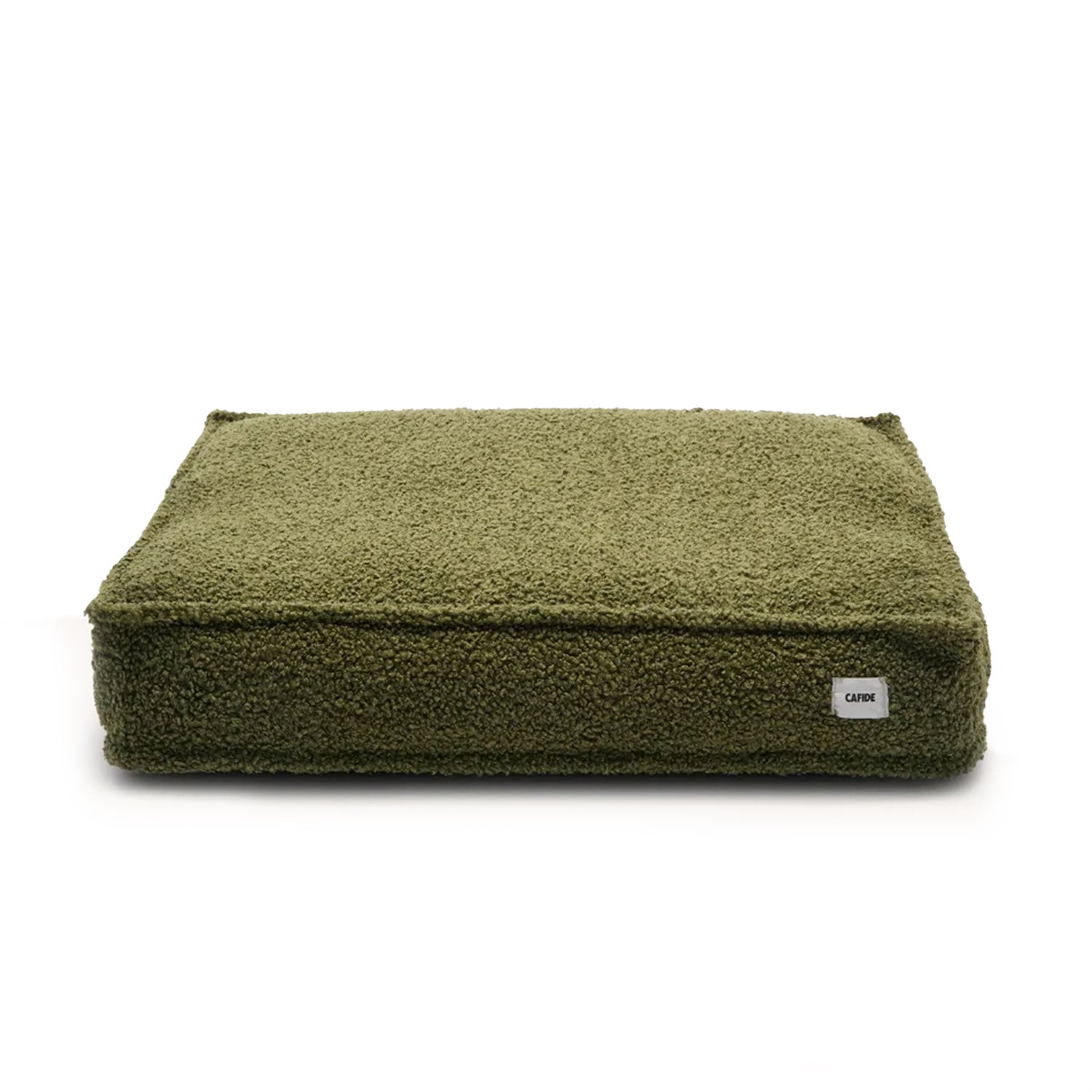 Cafide Cama De Material Reciclado Para Perro Con Tejido Estilo Borreguito Verde. Modelo Cuadra.