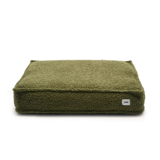 Cafide Cama De Material Reciclado Para Perro Con Tejido Estilo Borreguito Verde. Modelo Cuadra.