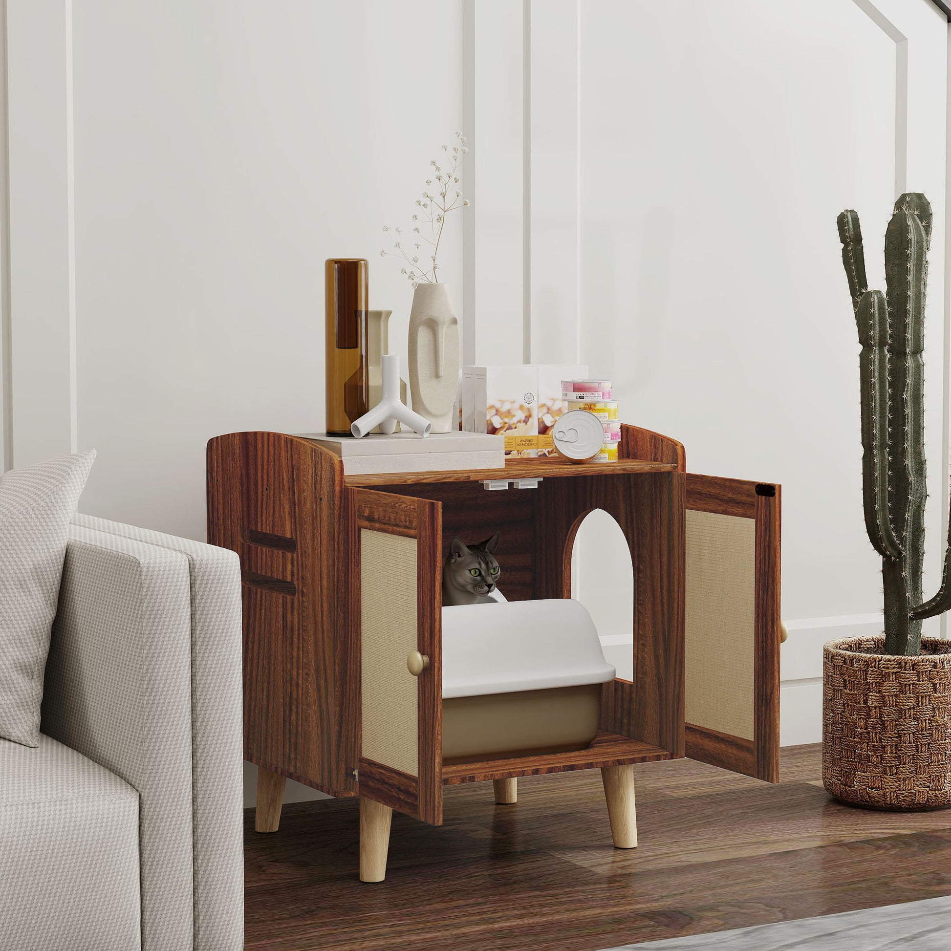 Pawhut Mueble Arenero Para Gatos Con Puertas Con Esteras De Sisal Marrón_1