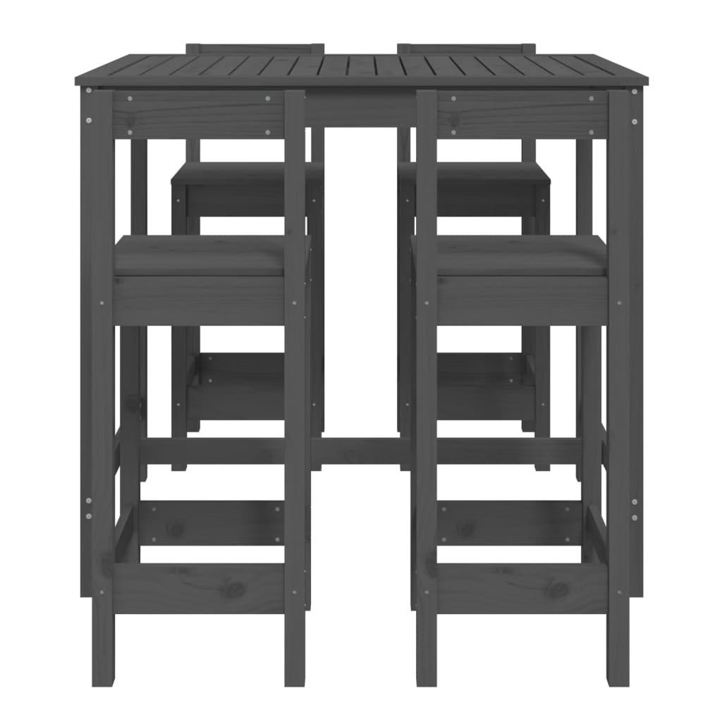 Vidaxl Set De Mesa Y Taburetes Altos Jardín 5 Piezas Madera Pino Gris_3