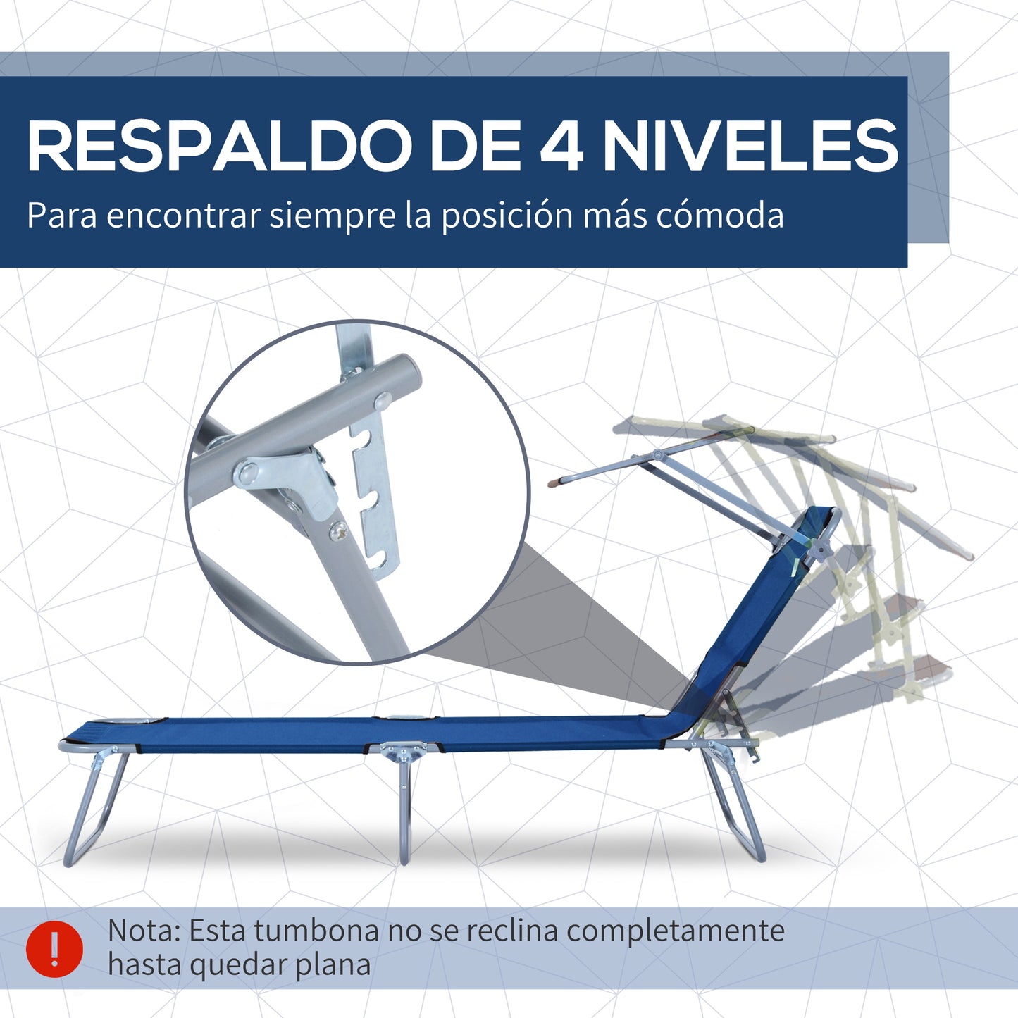 Outsunny Tumbona De Jardín Plegable Con Toldo Desmontable 187x58x36cm Azul_3