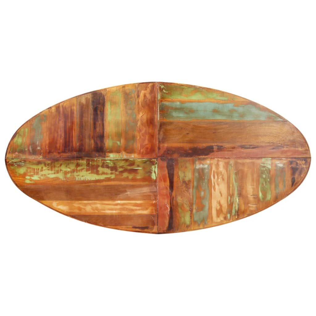 Mesa De Comedor Ovalada Madera Maciza Reciclada 200x100x75 Cm._2
