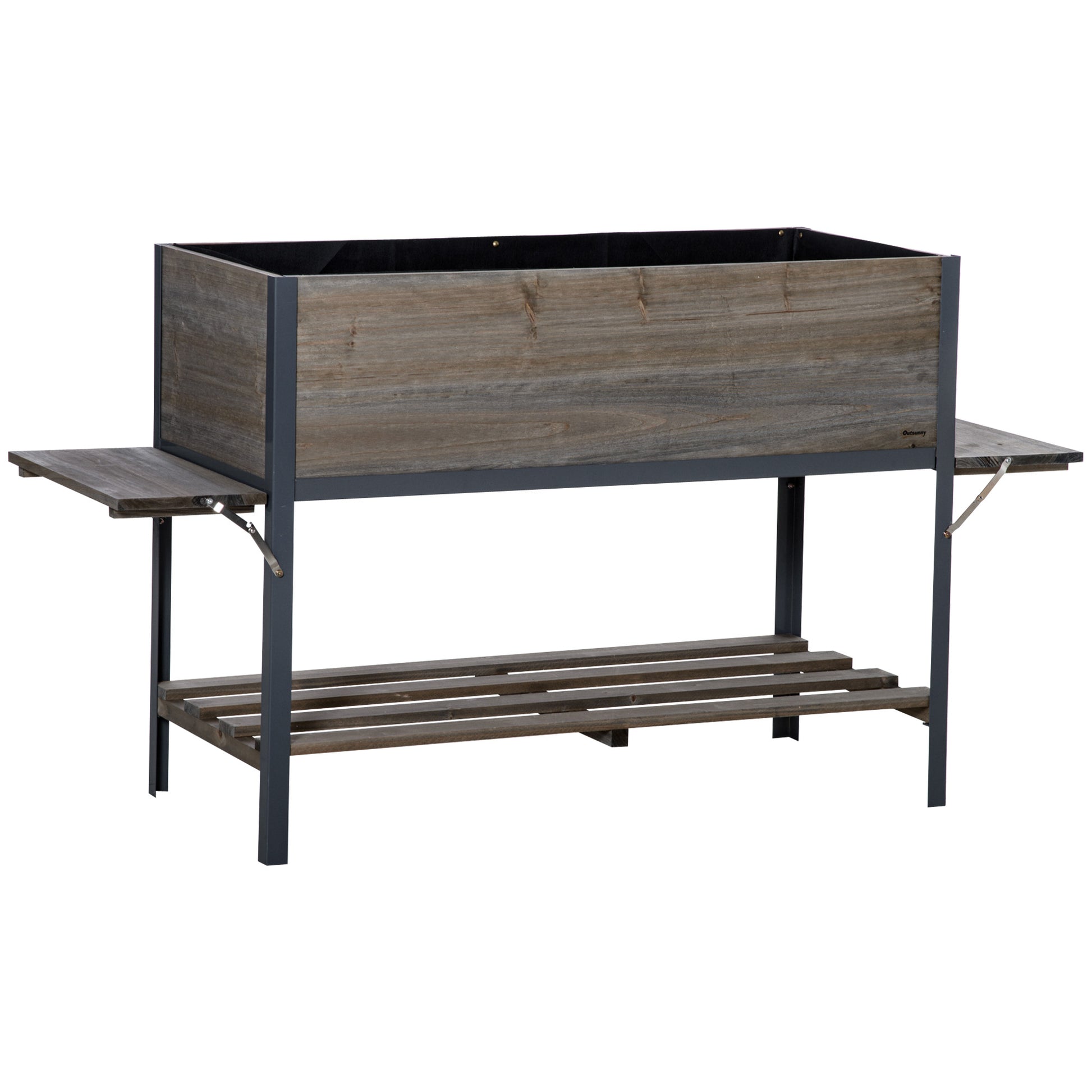 Outsunny Huerto Urbano Elevado De Madera 140x46x75,5 Cm Con 2 Baldas Y Estante_0