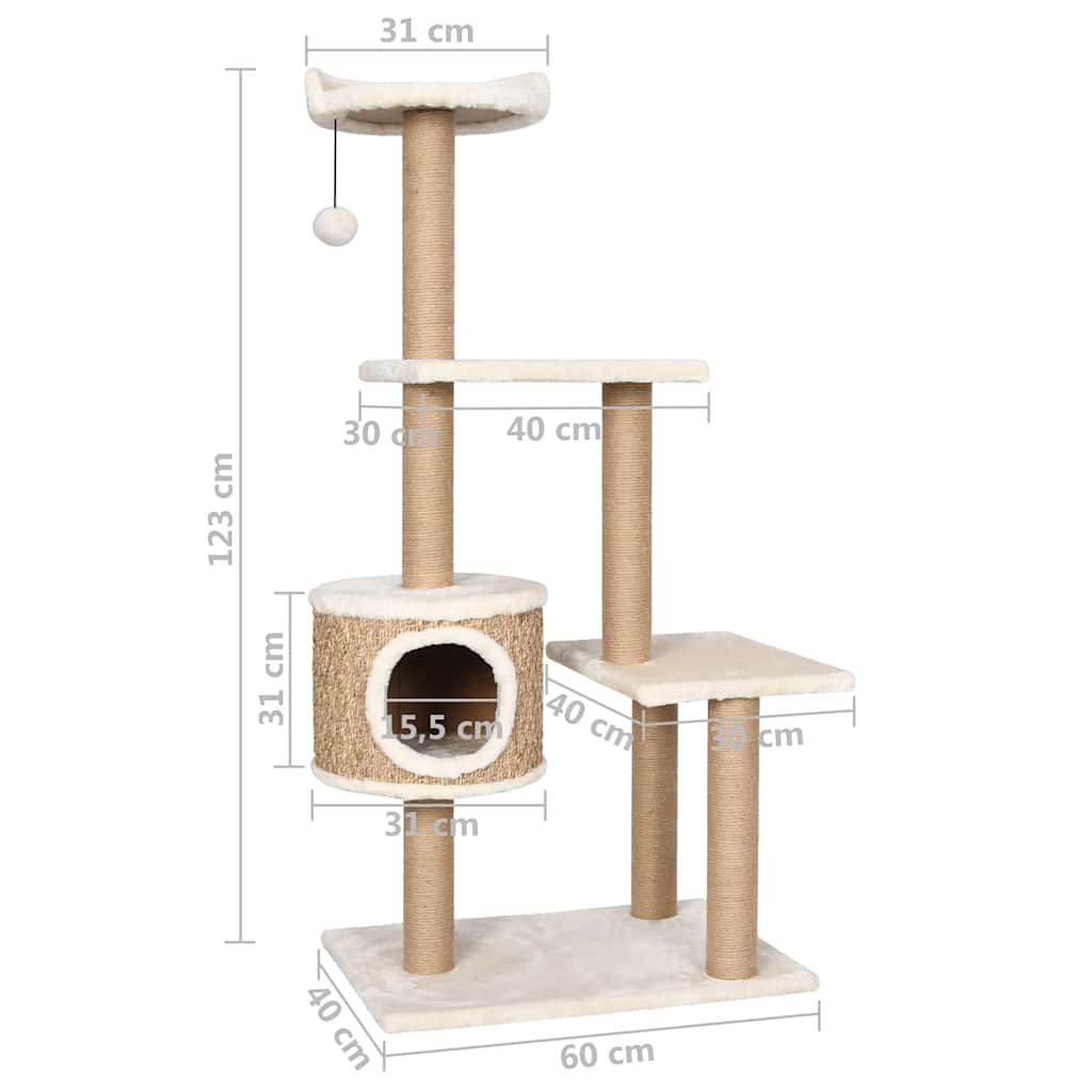 Vidaxl Árbol Para Gatos Con Poste Rascador 123 Cm Hierba Marina_2