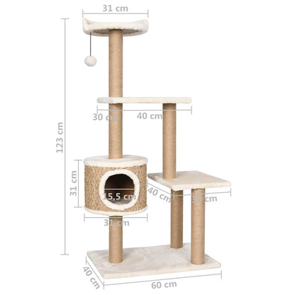 Vidaxl Árbol Para Gatos Con Poste Rascador 123 Cm Hierba Marina_2