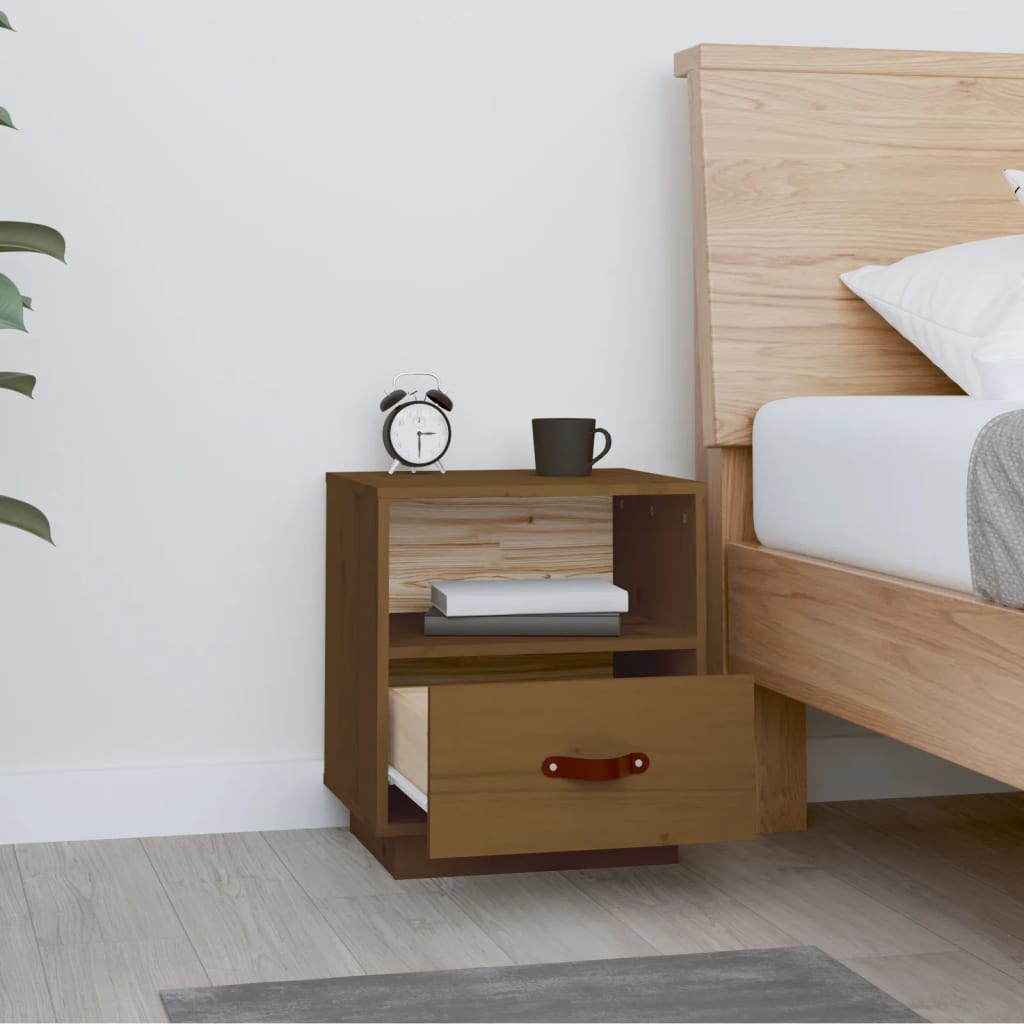 Mesita De Noche Madera Maciza De Pino Marrón Miel 40x34x45 Cm_1