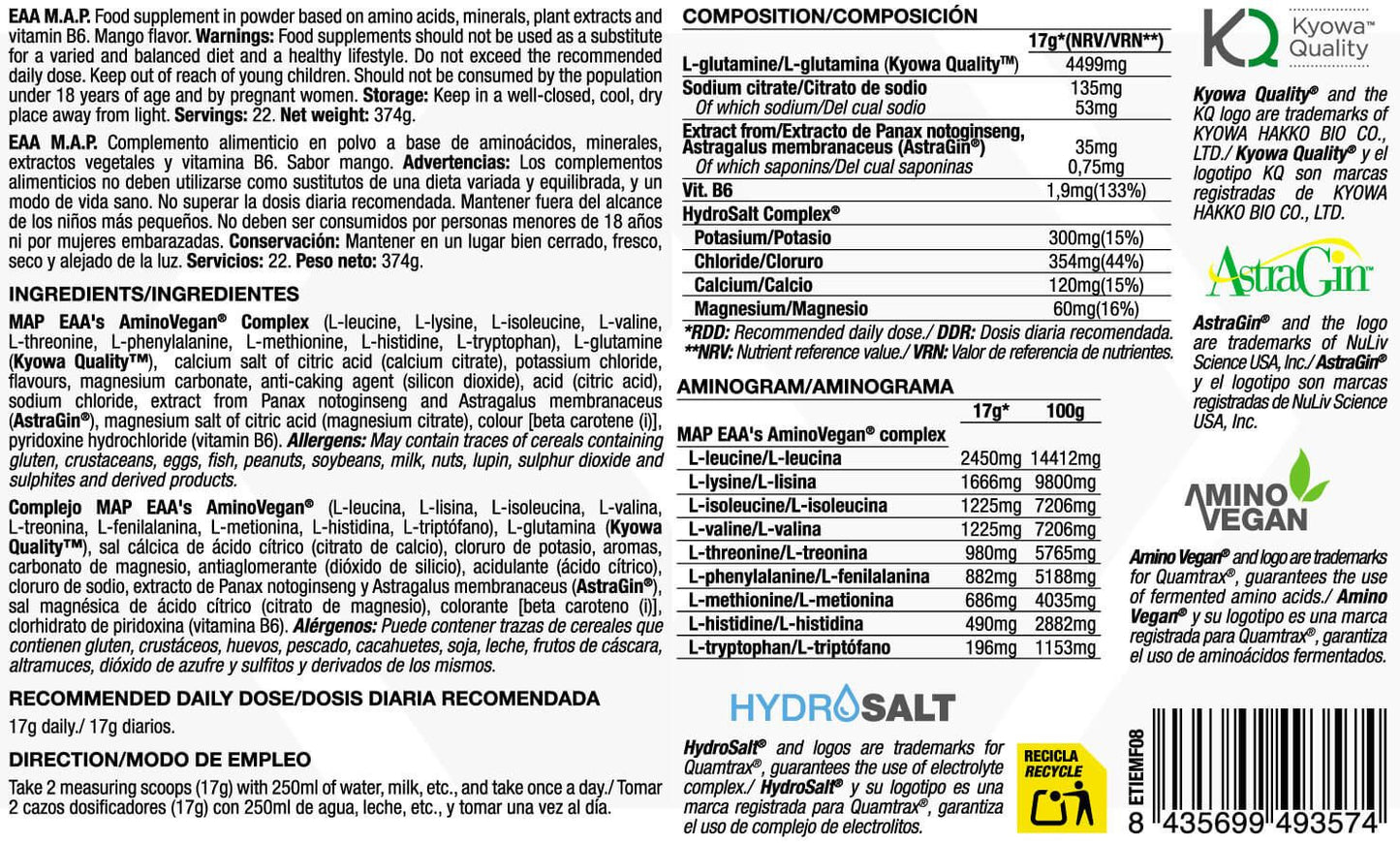 Eaa Map - 374g - Mango - Esenciales E Hidrolizados - Quamtrax_5