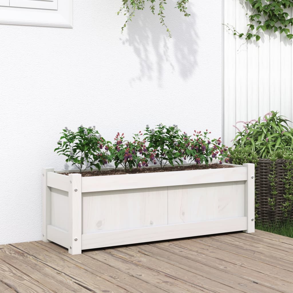Jardinera De Madera Maciza De Pino Blanca 90x31x31 Cm_1