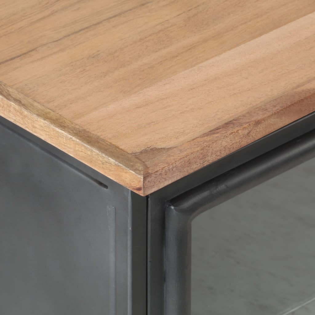 Mesita De Noche De Madera Maciza De Acacia Gris 40x30x50 Cm_3