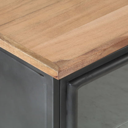 Mesita De Noche De Madera Maciza De Acacia Gris 40x30x50 Cm_3
