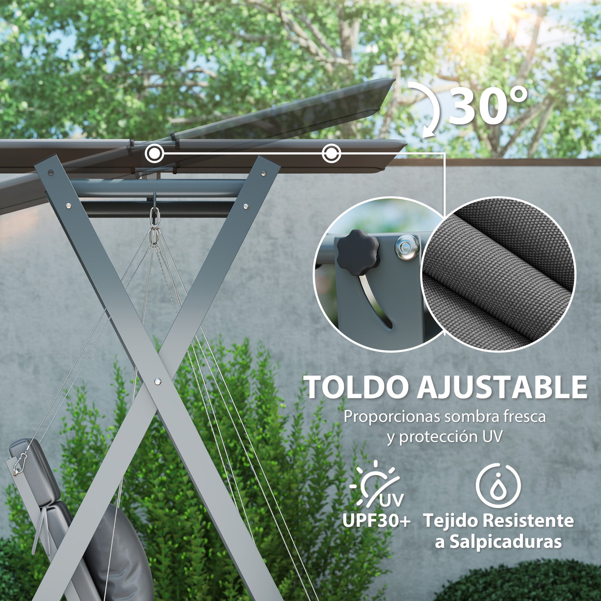 Outsunny Columpio De Jardín Exterior De 2 Plazas Convertible En Cama Gris Oscuro_4