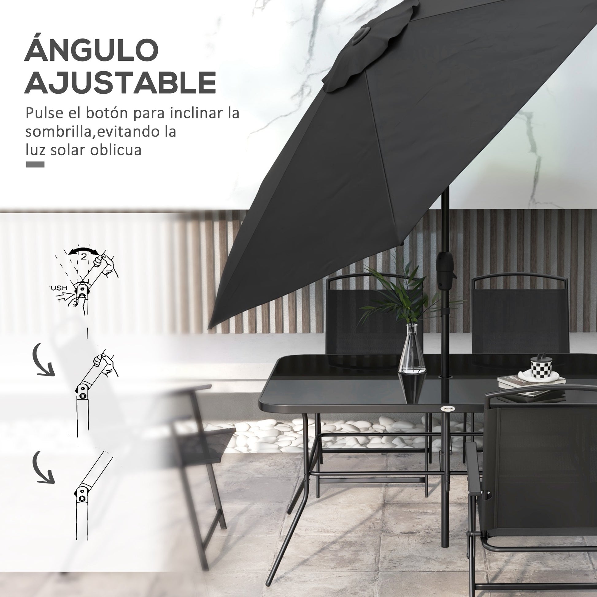 Outsunny Conjunto De Comedor De Exterior Con 6 Sillas Plegables Negro_5
