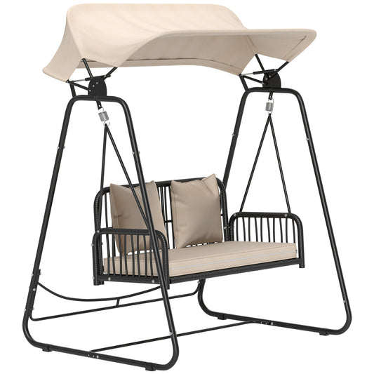 Outsunny Columpio De Jardín De 2 Plazas Con Toldo Retráctil Carga 240 Kg Caqui_0