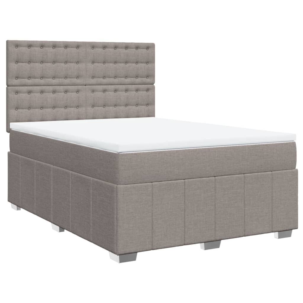 Cama Box Spring Con Colchón Tela Gris Taupe 160x200 Cm / Vetonek_0