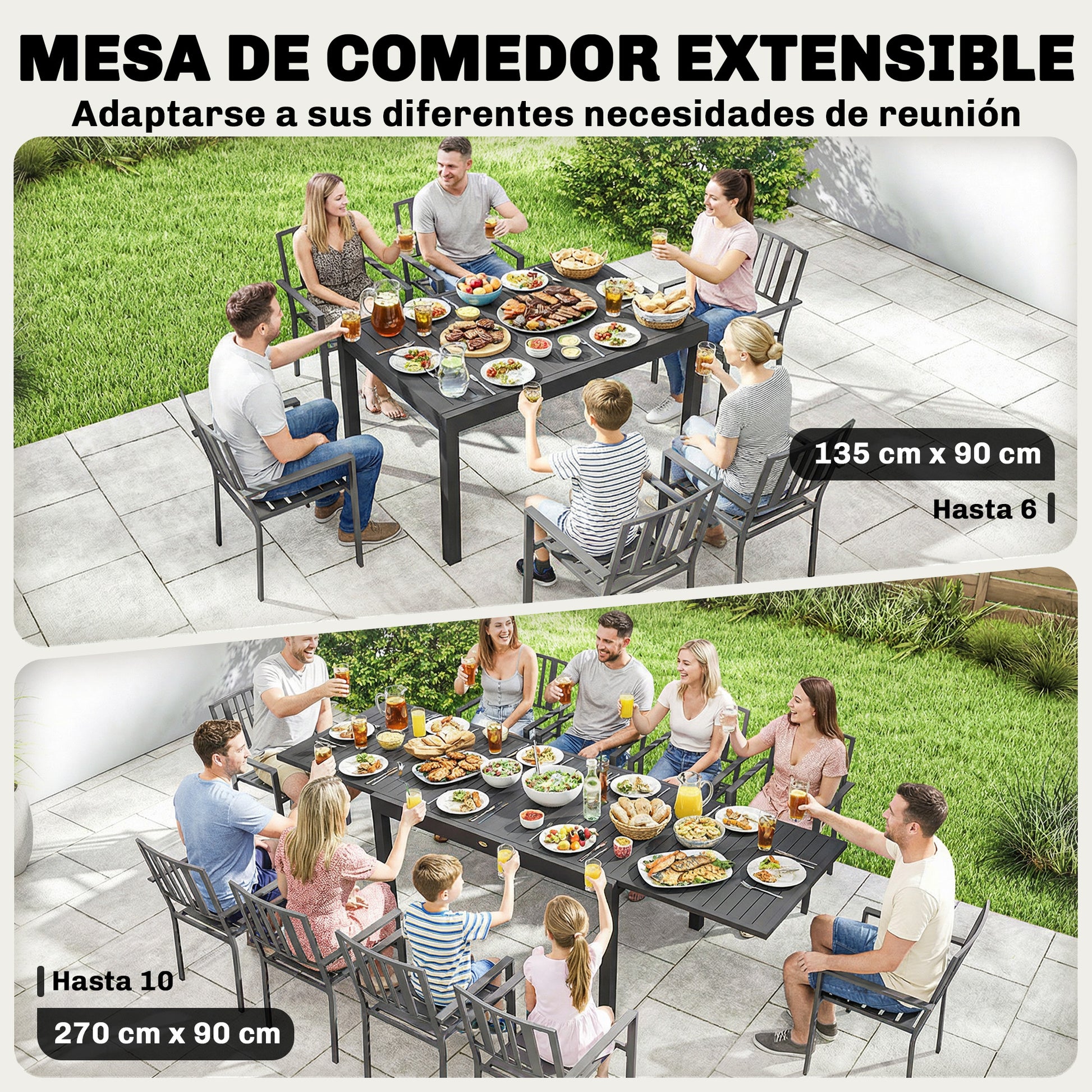 Outsunny Mesa De Jardín Extensible 135/270x90 Cm_3