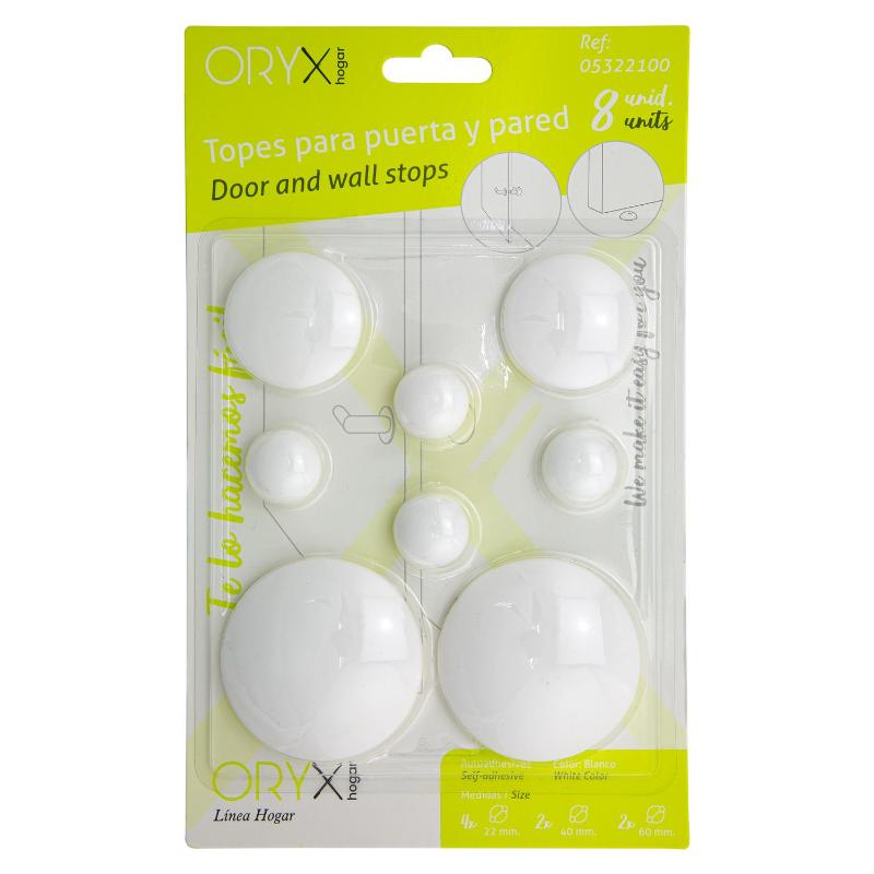 Topes Adhesivos Para Paredes / Puertas / Ventanas / Mobiliario 2 X Ø 60 Mm. / 2 X 40 Mm. / 4 X 22 Mm. (blister 8 Piezas)_2