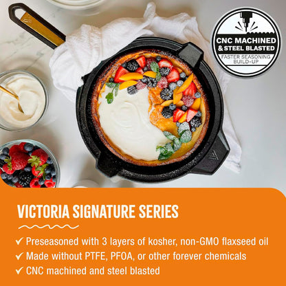 Victoria Sartén Hierro Fundido Curado Signature Gold Inducción 25cm, Apta Fuego, Barbacoa, Horno, Vitrocerámica_2